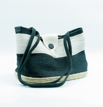 Load image into Gallery viewer, A Piece Of Myne Black/Cream Buttoned Tote